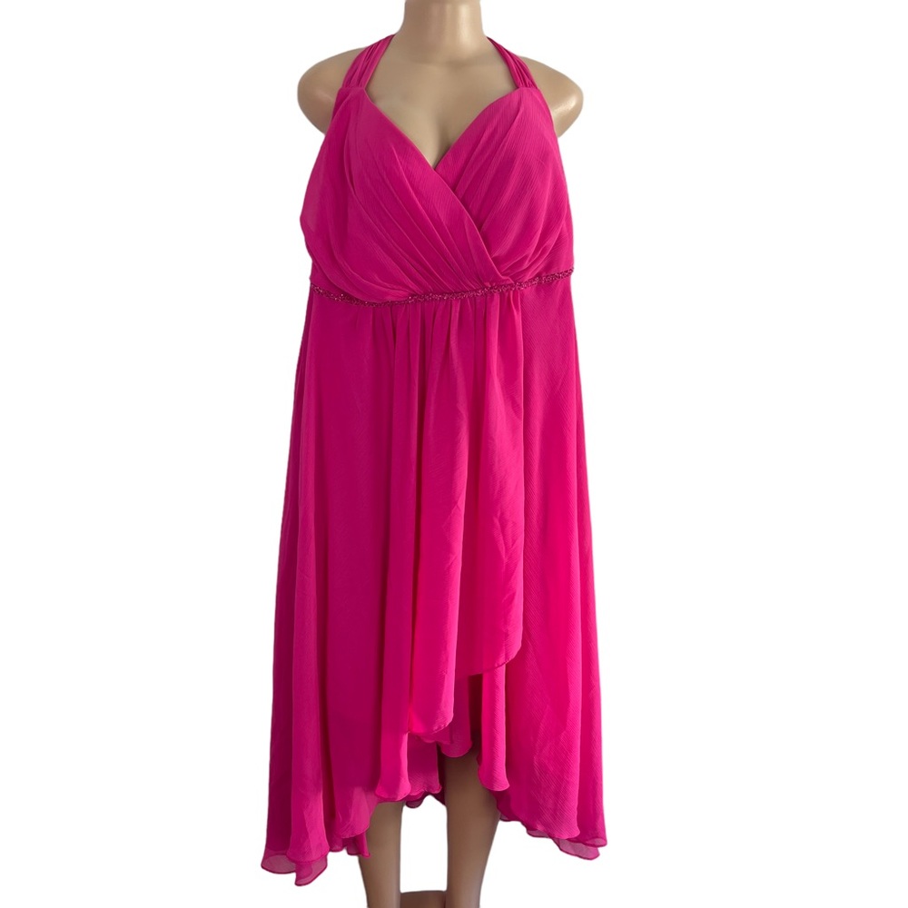 David’s Bridal Pink Hi-Low Crinkle Chiffon Dress